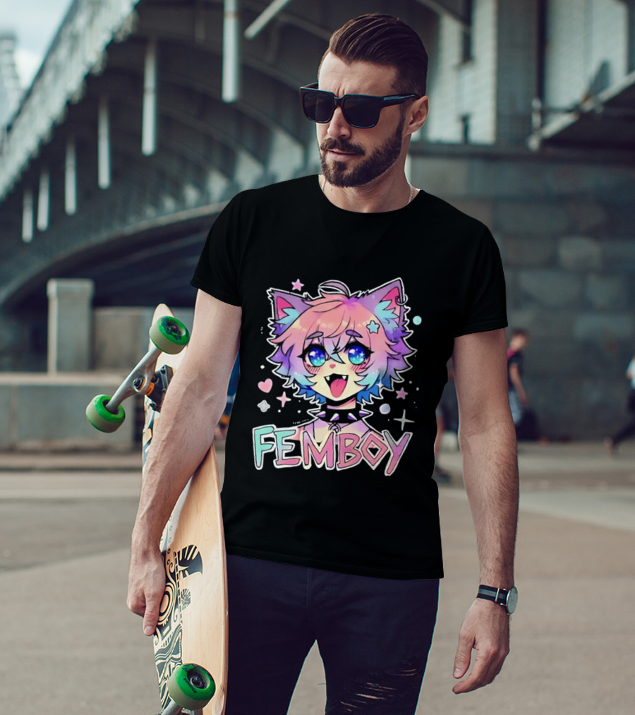 Femboy Catboy Nekomimi Anime Kawaii Pastel Sparkling Spiked Collar T-Shirt