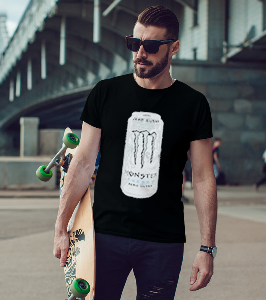 Monster Energy Zero Sugar White Can Patch T-Shirt