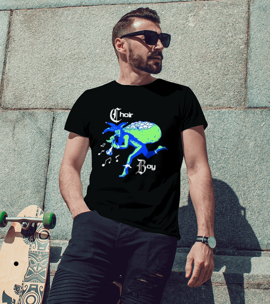 Choir Boy Running Jester With Bag Of Bones And Musical Notes T-Shirt