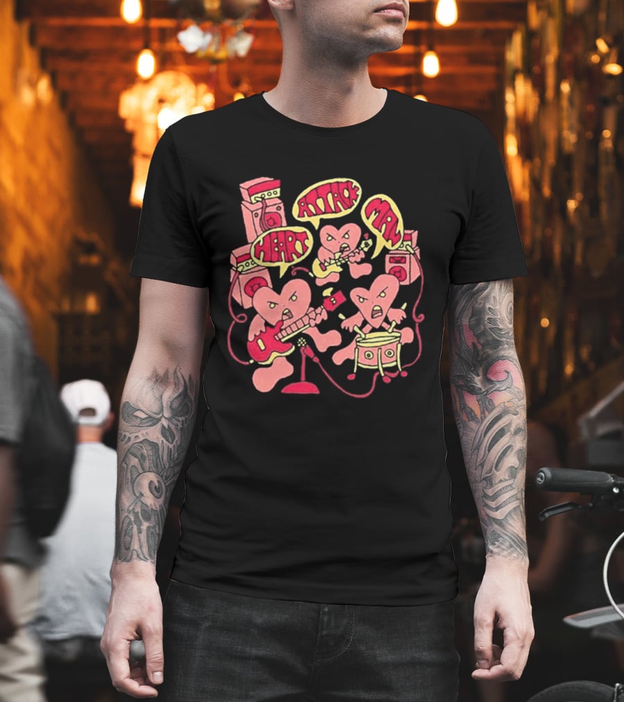 Heart Attack Man Band Of Hearts Playful Cartoon Musicians T-Shirt