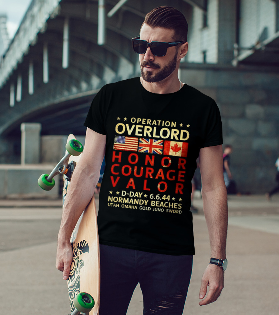 Operation Overlord Honor Courage Valor D Day 6.6.44 Normandy Beaches Utah Omaha Gold Juno Sword T-Shirt