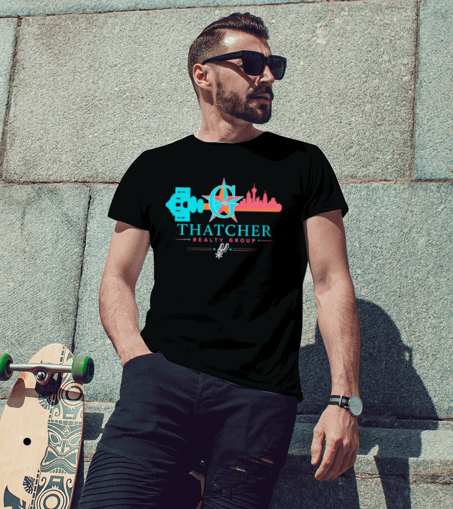 San Antonio Spurs Thatcher Realty Group City Skyline And Key T-Shirt