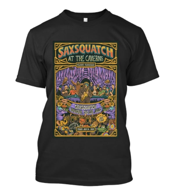 Saxsquatch At The Caverns Pelham Tennessee July 24 2026 Konundrum Two Egos Julez T-Shirt