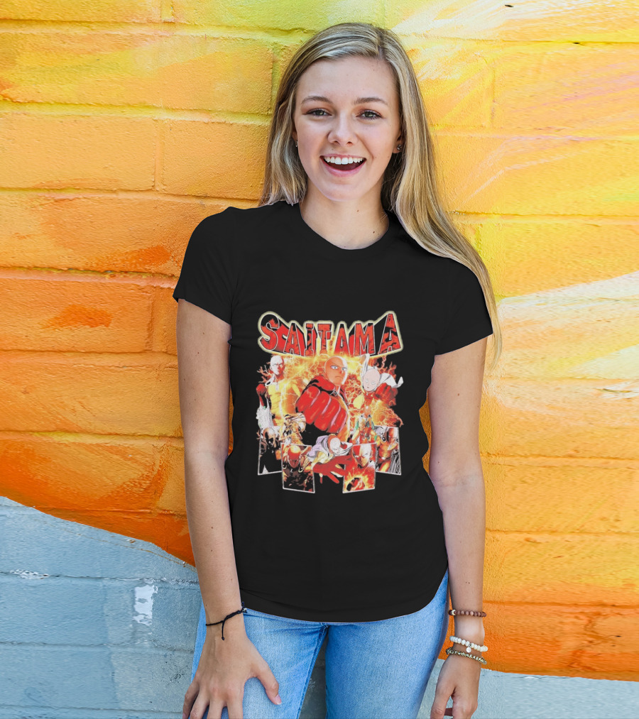 Saitama Hero Manga Character Collage With Lightning Fist T-Shirt