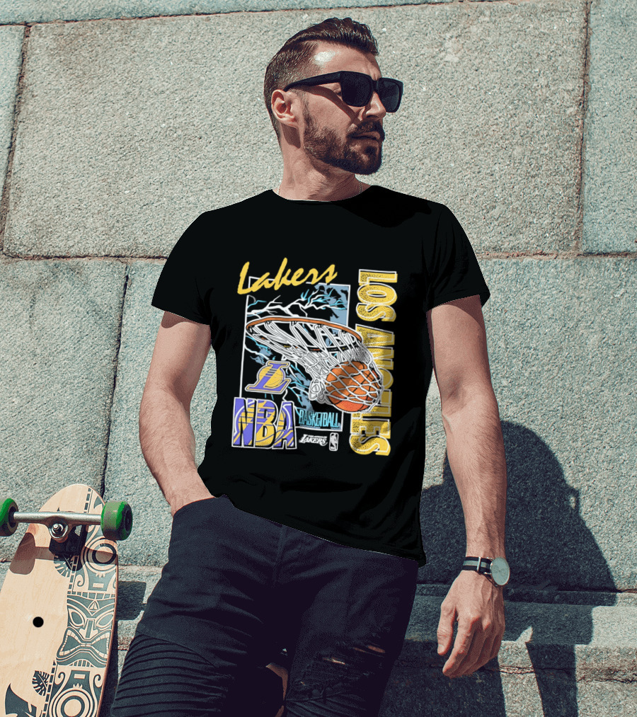Lakers Los Angeles NBA Basketball Hoops Classic Team Yellow And Blue T-Shirt