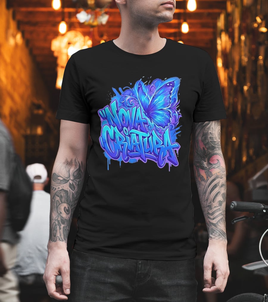Nova Criatura Butterfly Electric Blue Street Art Aesthetic T-Shirt