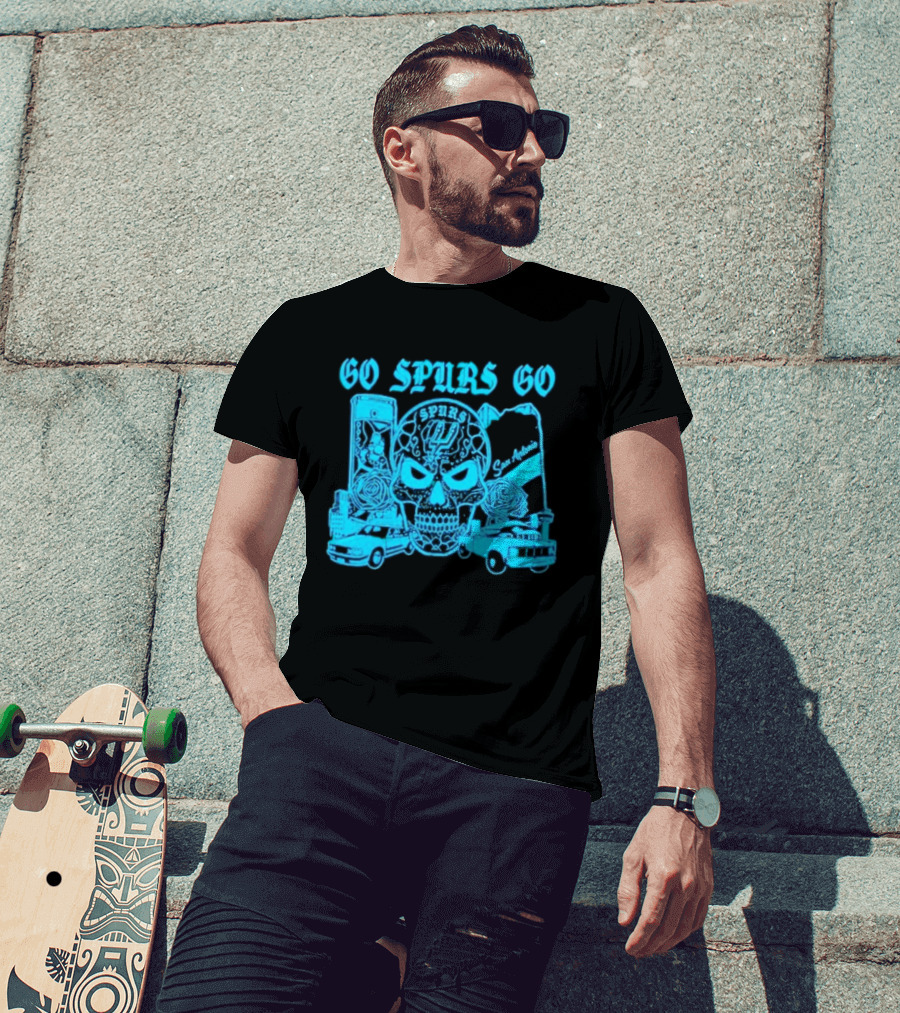 Go Spurs Go San Antonio Spurs NBA Skull And Cars T-Shirt
