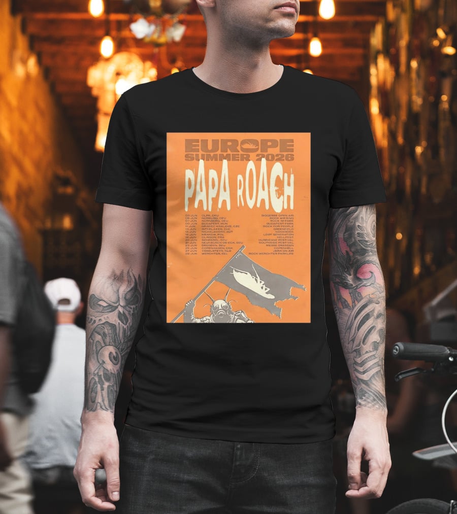 Papa Roach Europe Summer 2026 Tour Olpe Nuremberg Budapest Amsterdam Werchter Dates T-Shirt