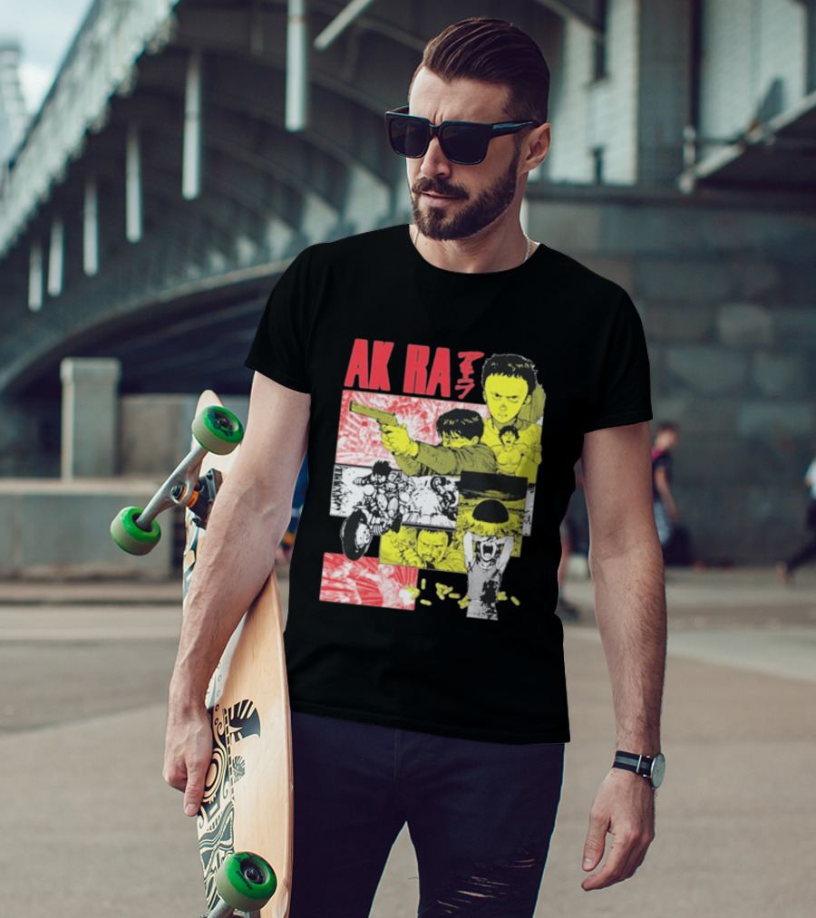 Akira Manga Panels Gun Motorcycle Explosion Red Yellow T-Shirt