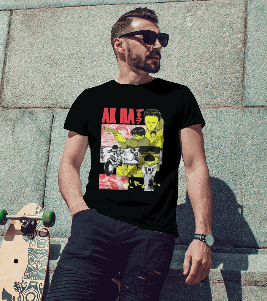 Akira Manga Panels Gun Motorcycle Explosion Red Yellow T-Shirt