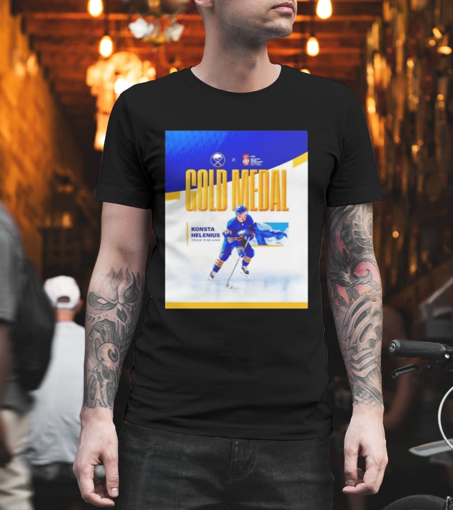 Konsta Helenius Team Finland 2023 Gold Medal Hockey T-Shirt