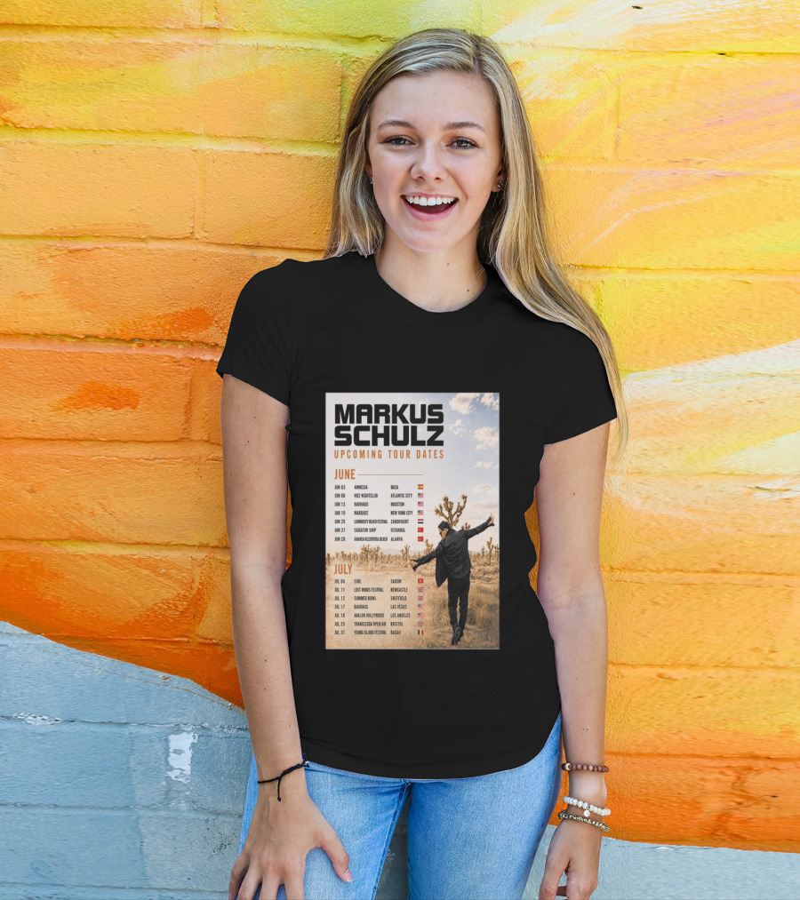 Markus Schulz Upcoming Tour Dates June July 2026 Ibiza Atlantic City Houston Las Vegas T-Shirt