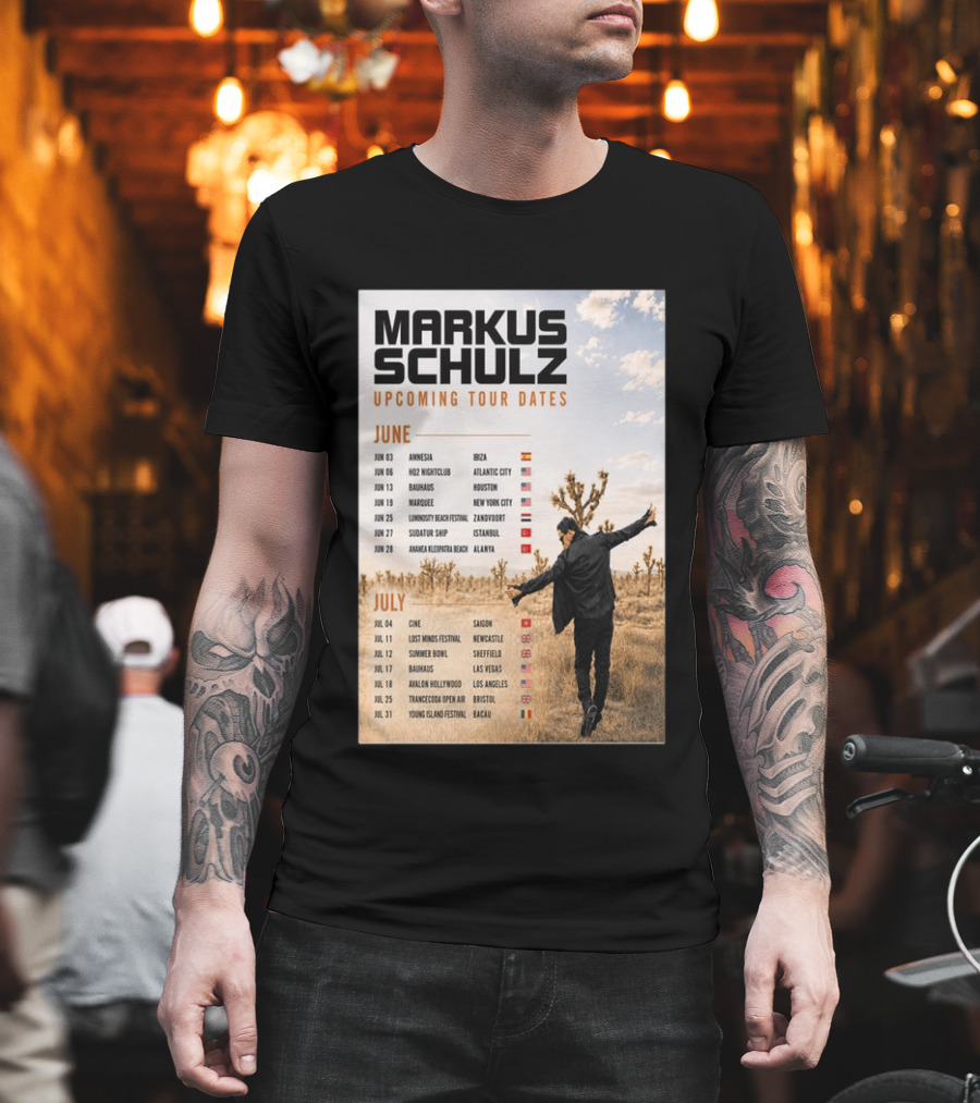 Markus Schulz Upcoming Tour Dates June July 2026 Ibiza Atlantic City Houston Las Vegas T-Shirt