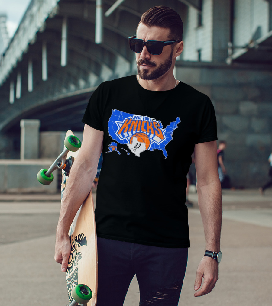 New York Knicks San Antonio Spurs USA Map T-Shirt