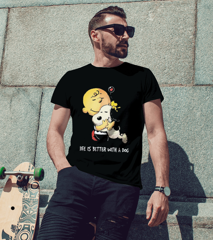 Snoopy Charlie Brown Life Is Better With A Dog Hugging Heart T-Shirt