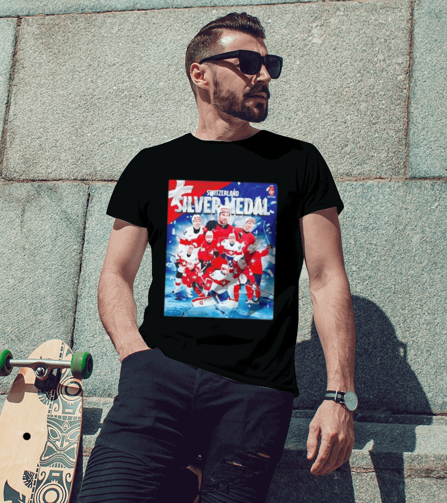 Switzerland Silver Medal 2026 IIHF Men's Ice Hockey Team Victory Celebration T-Shirt