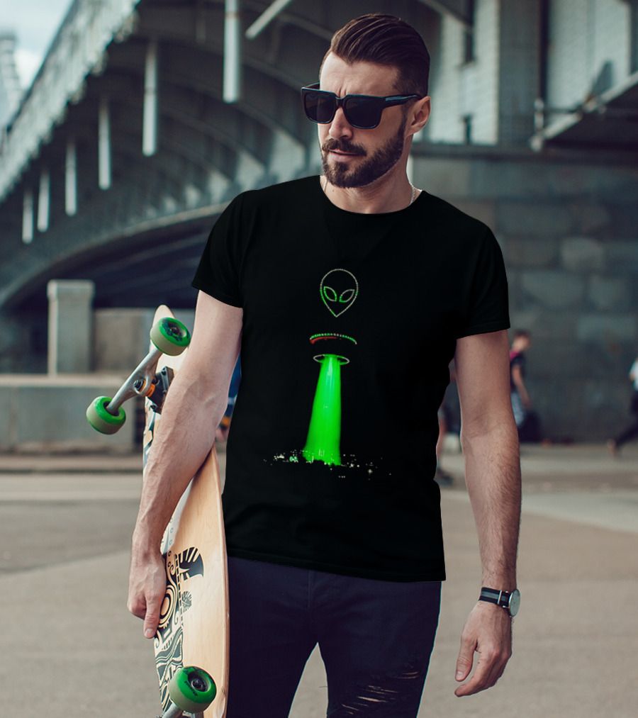 Alien Beam Over City Night Skyline Glow T-Shirt