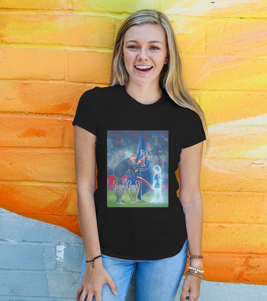 Paris Saint Germain Luis Enrique UEFA Trophies Team Flag T-Shirt