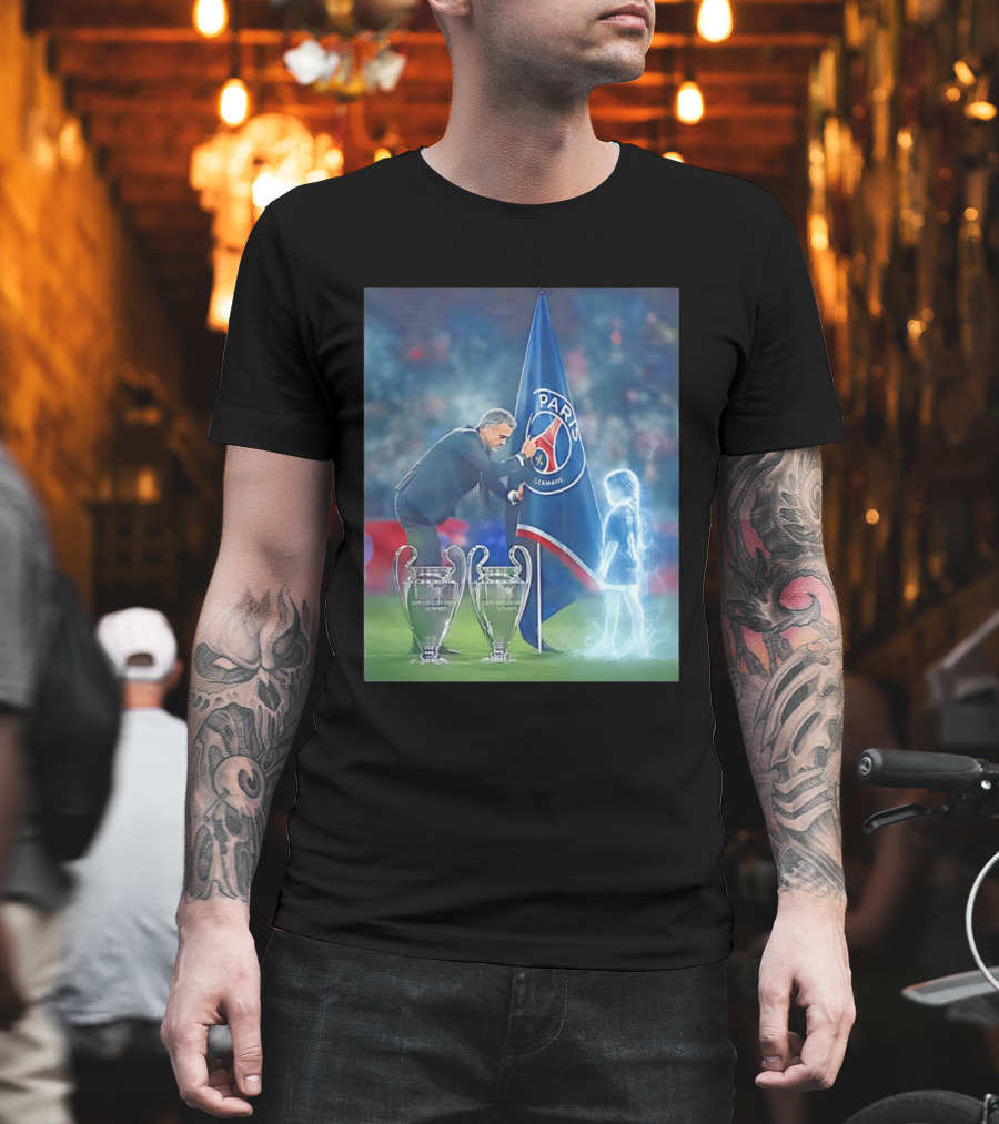 Paris Saint Germain Luis Enrique UEFA Trophies Team Flag T-Shirt