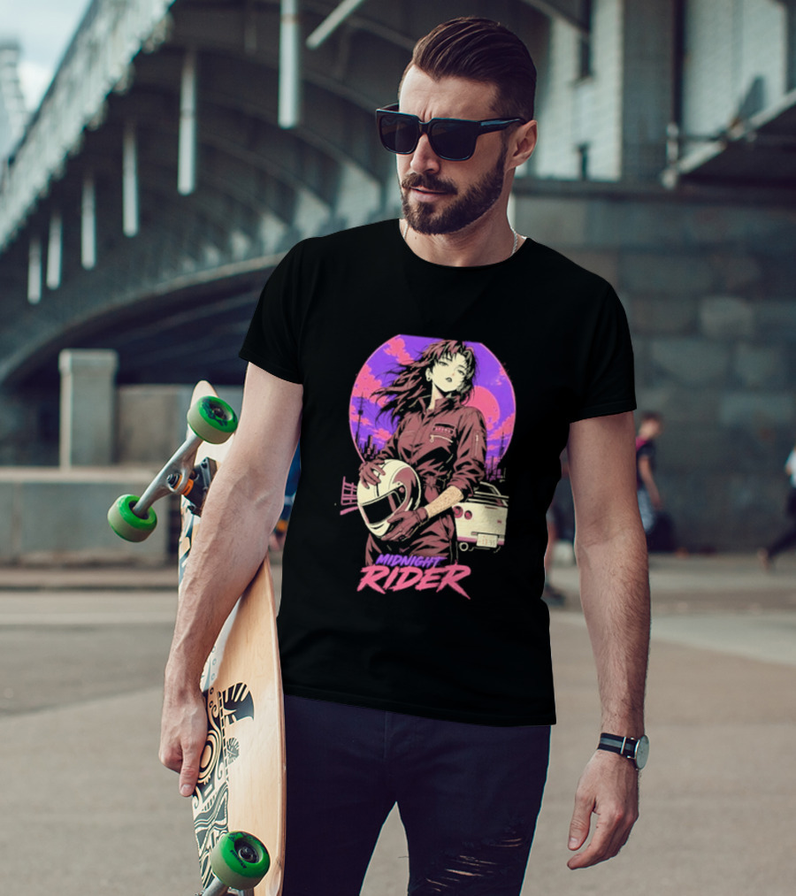 Midnight Rider Girl Racing Vintage 80s Style Retro Sunset Car Helmet T-Shirt