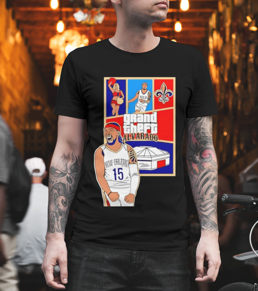Grand Theft Alvarado New Orleans NOLA 15 Fleur De Lis Basketball T-Shirt