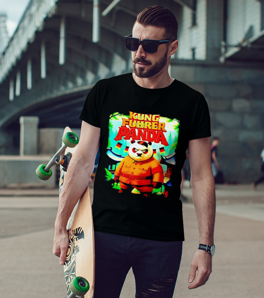 Kung Fuhrer Panda Military Styled Bear With Flags T-Shirt