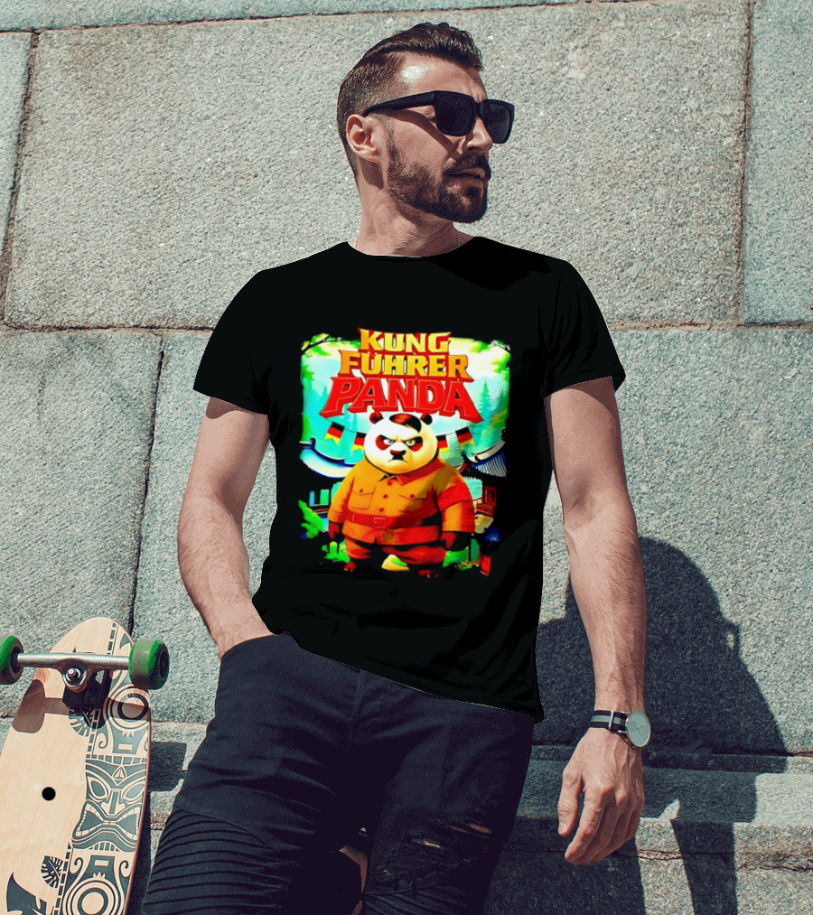 Kung Fuhrer Panda Military Styled Bear With Flags T-Shirt