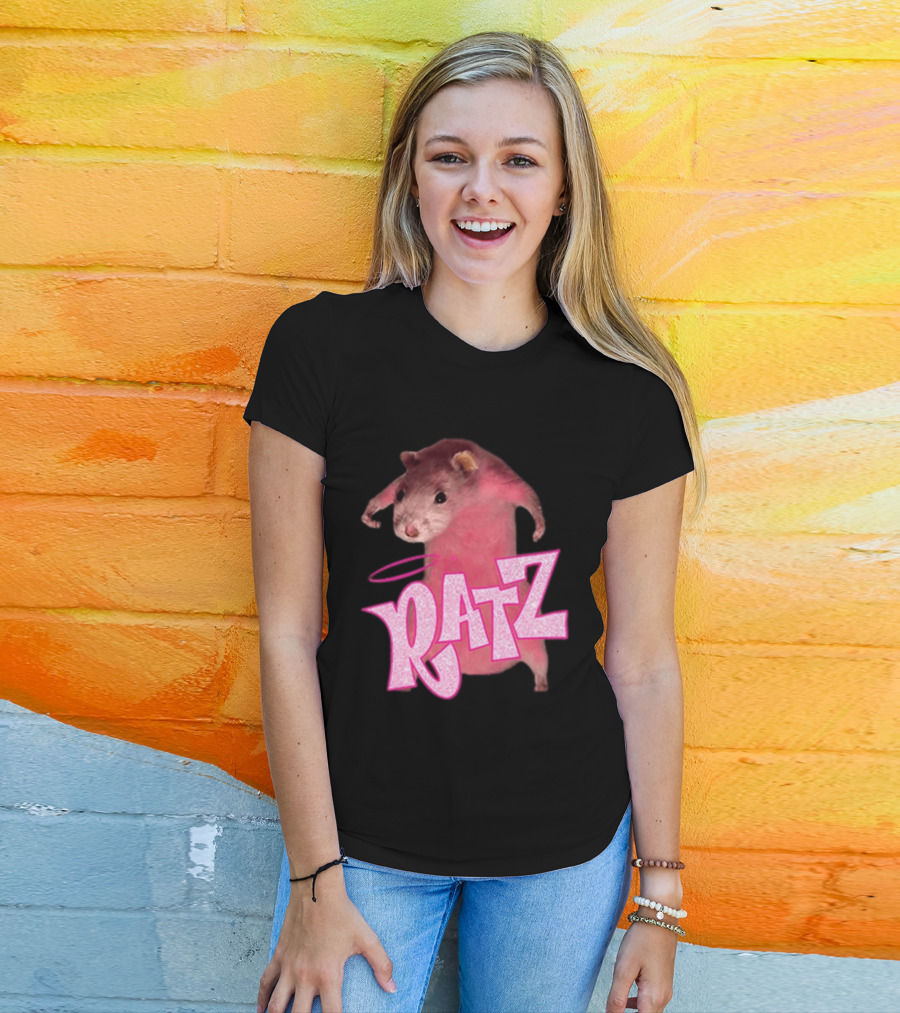 Ratz Pink Rat Meme Funny Text Bold Letters Halo T-Shirt