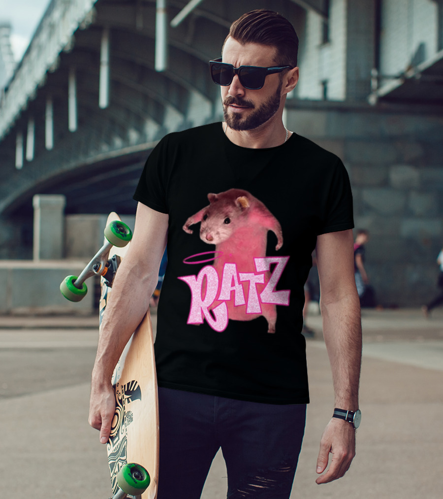 Ratz Pink Rat Meme Funny Text Bold Letters Halo T-Shirt