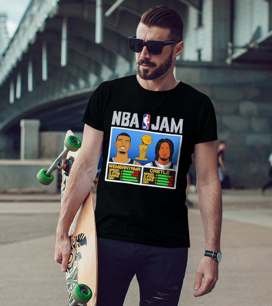 San Antonio Spurs Victor Wembanyama Stephon Castle NBA Jam Style Stats T-Shirt