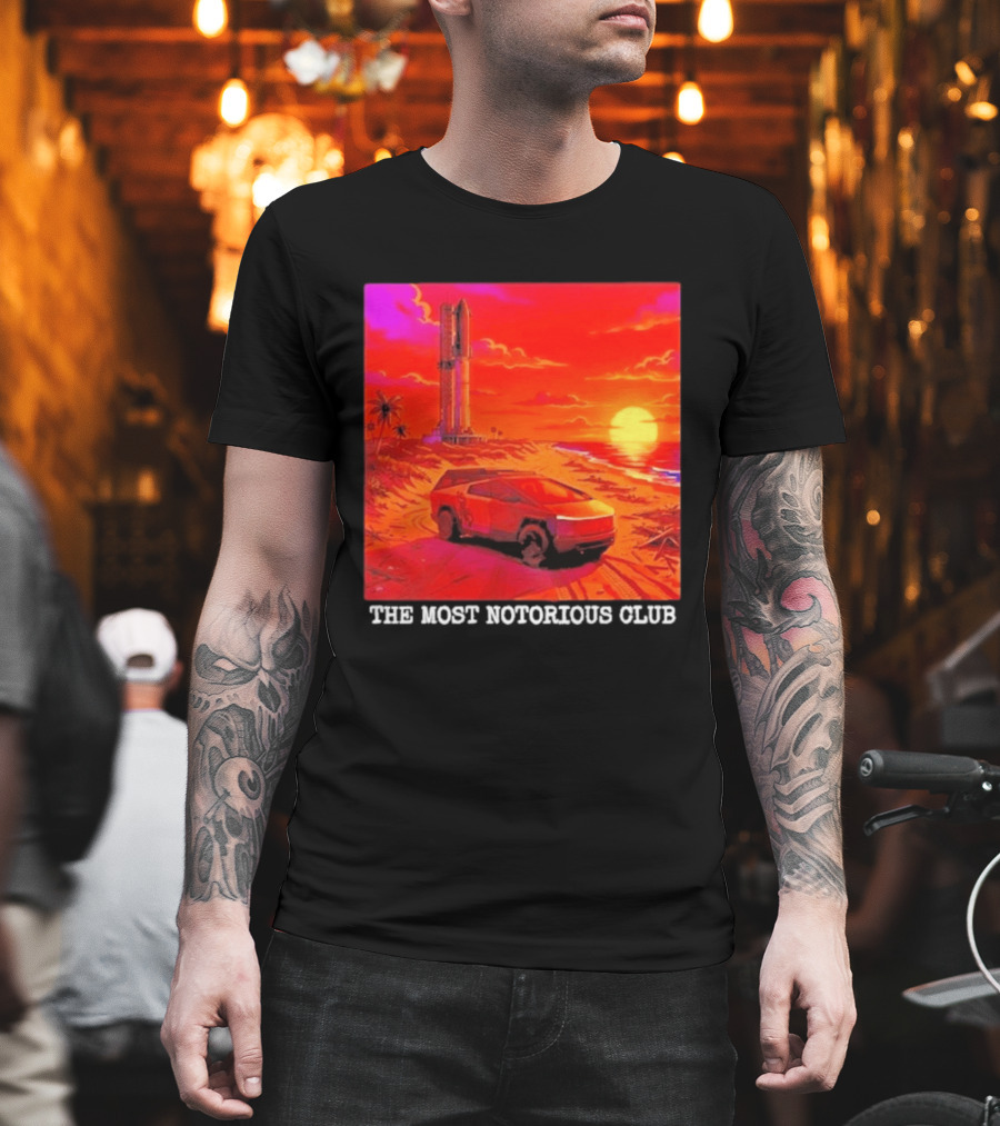 Tesla Cybertruck Sunset Beach Tower The Most Notorious Club T-Shirt