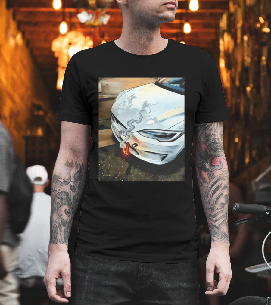 Tesla Car Smoking Light It Up T-Shirt