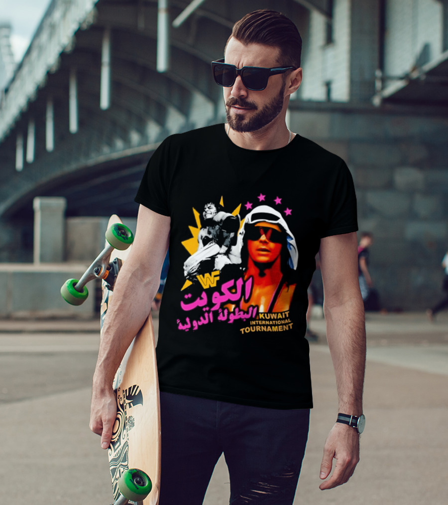 Bret Hart WWF Kuwait International Tournament Arabic Text And Stars T-Shirt