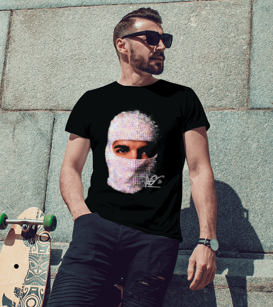 Drake Iceman Mask Jewel Encrusted Balaclava T-Shirt