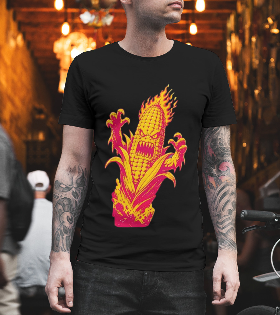 Fiery Mutant Corn Monster Kernels Of Terror Halloween Evil Cob T-Shirt