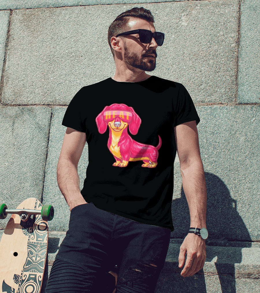 HEAT Sunglasses Dachshund Cartoon T-Shirt
