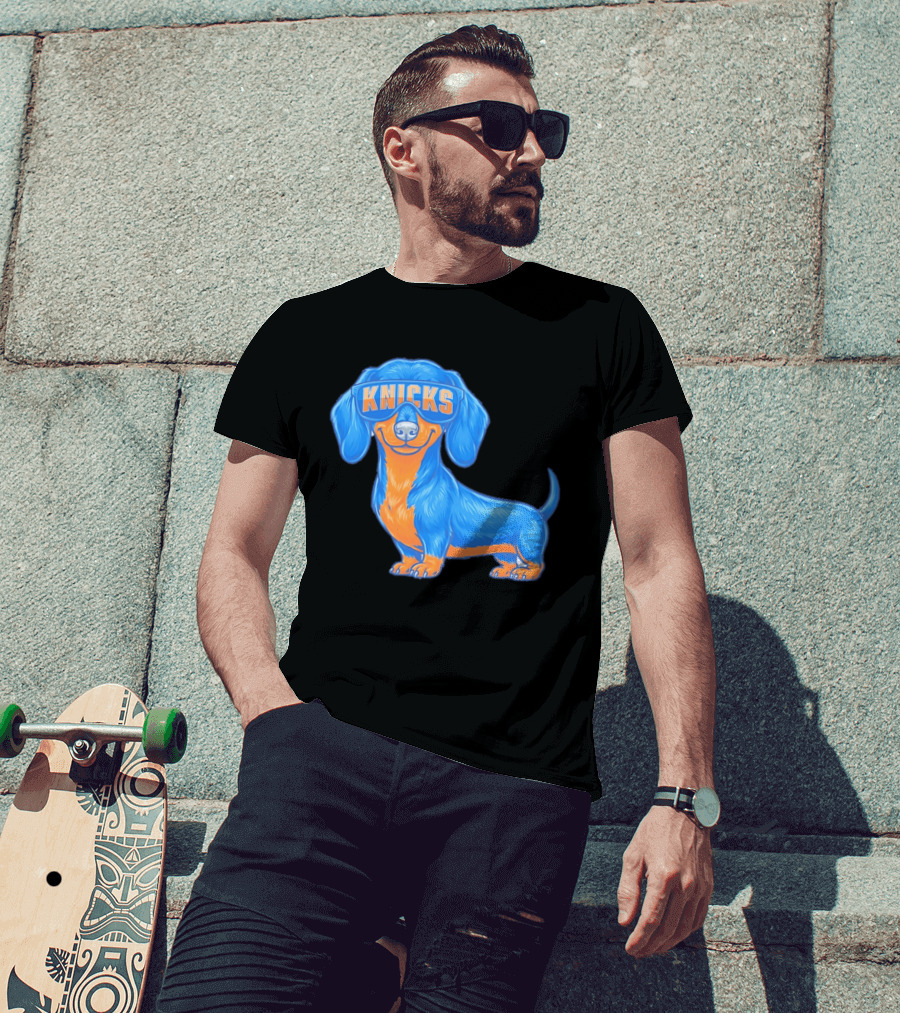 Knicks Dachshund Dog Cartoon Glasses T-Shirt