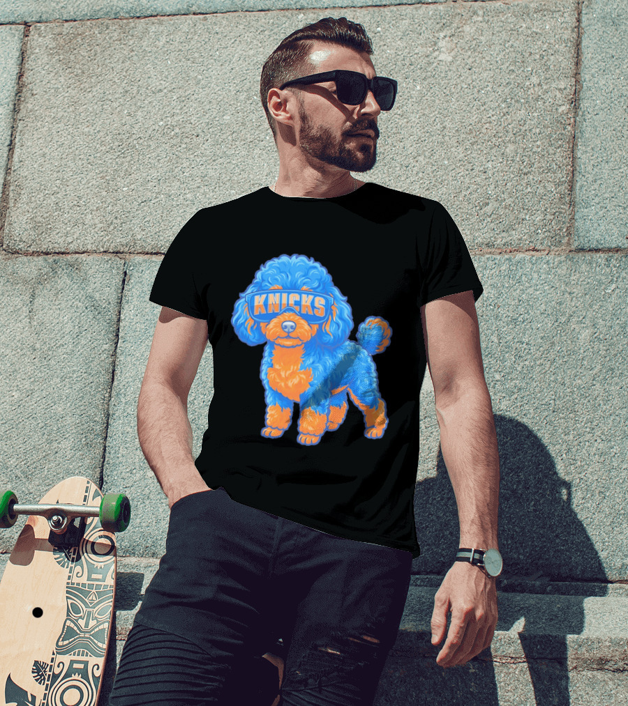 New York Knicks Teacup Poodle Cartoon Glasses T-Shirt