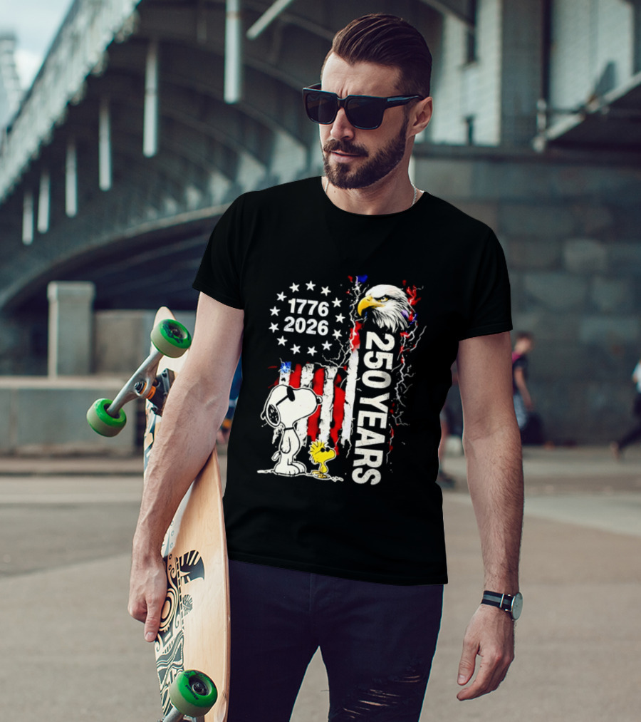 1776 2026 250 Years American Flag Eagle Snoopy Woodstock Independence T-Shirt