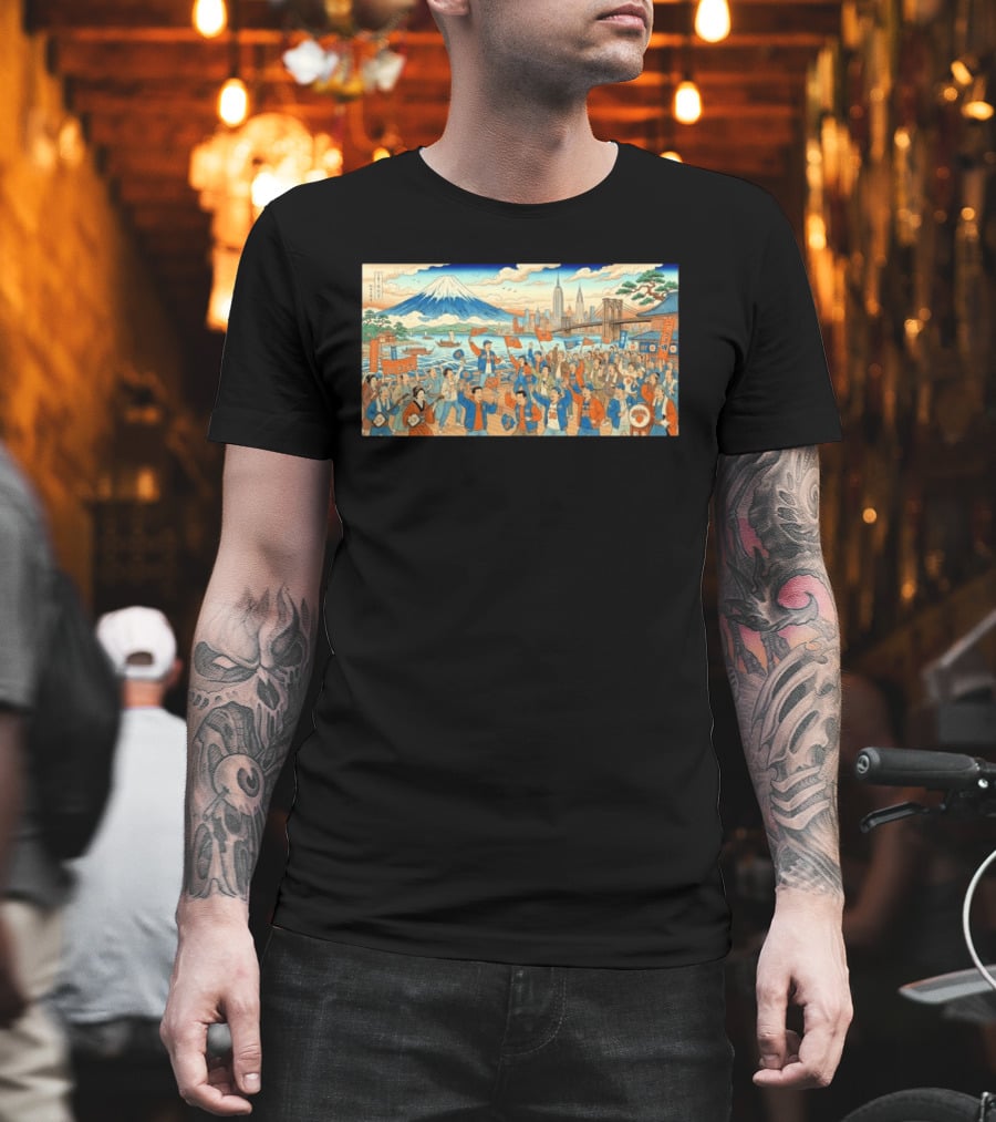 New York Knicks Fans Ukiyo E Mount Fuji New York City Skyline 1946 T-Shirt