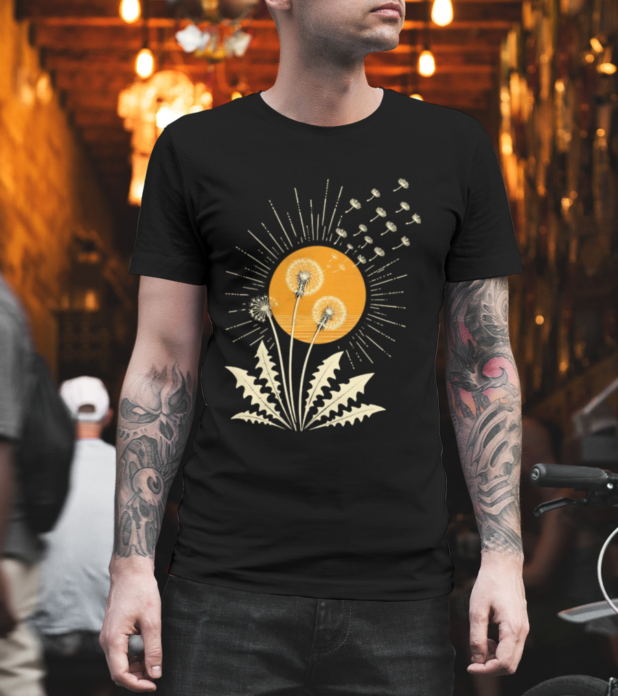 Golden Sunlight Dandelion Seeds Flying Nature Burst T-Shirt