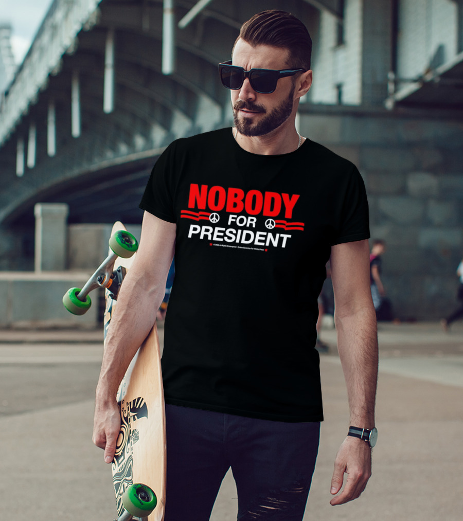 Nobody For President Satirical Political Protest Peace Symbol Red White T-Shirt