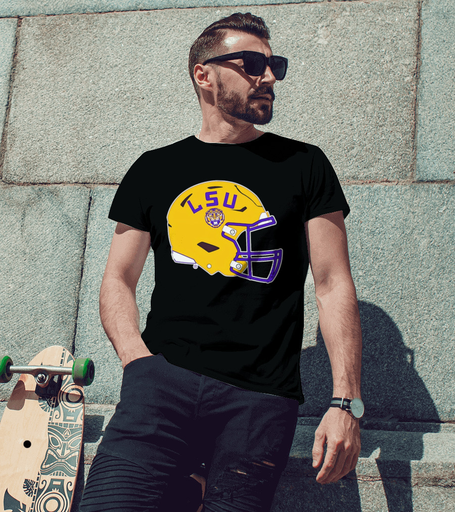 LSU Tigers Football Helmet Yellow Purple Team T-Shirt