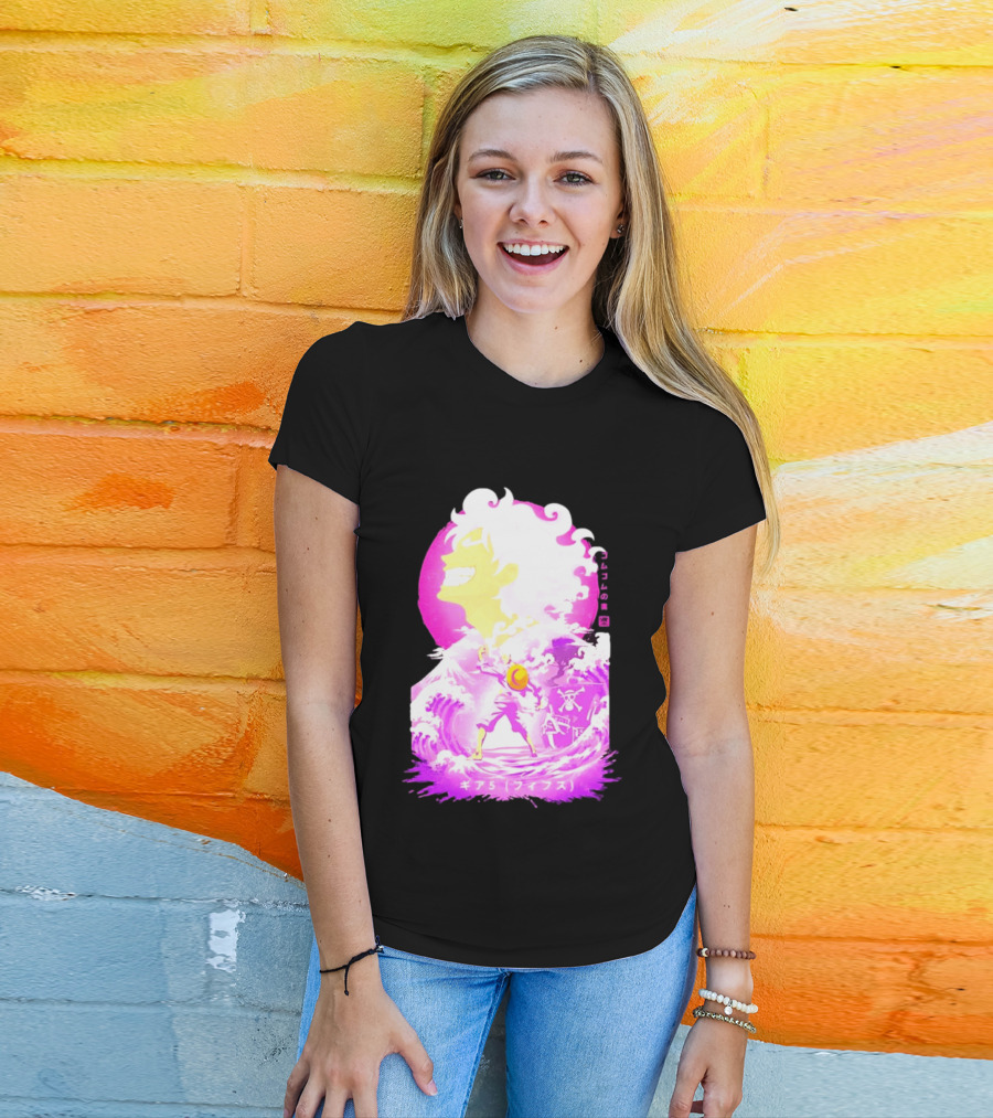Monkey D. Luffy Gear 5 Gomu Gomu No Mi Waves One Piece Pink Aesthetic T-Shirt