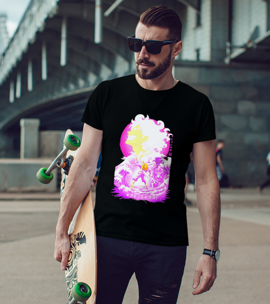 Monkey D. Luffy Gear 5 Gomu Gomu No Mi Waves One Piece Pink Aesthetic T-Shirt