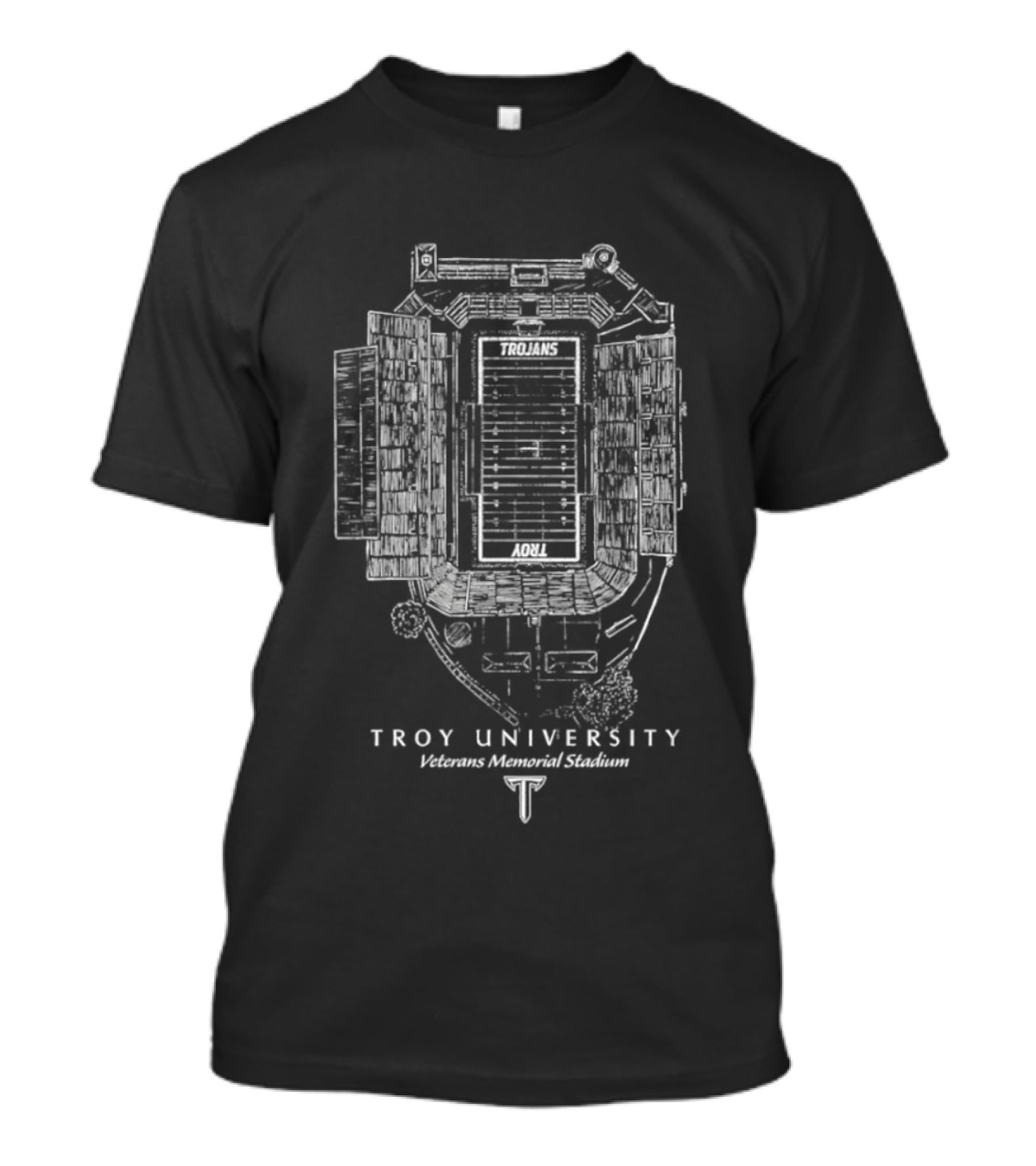 Troy University Veterans Memorial Stadium Trojans Football Stadium Blueprint T-Shirt