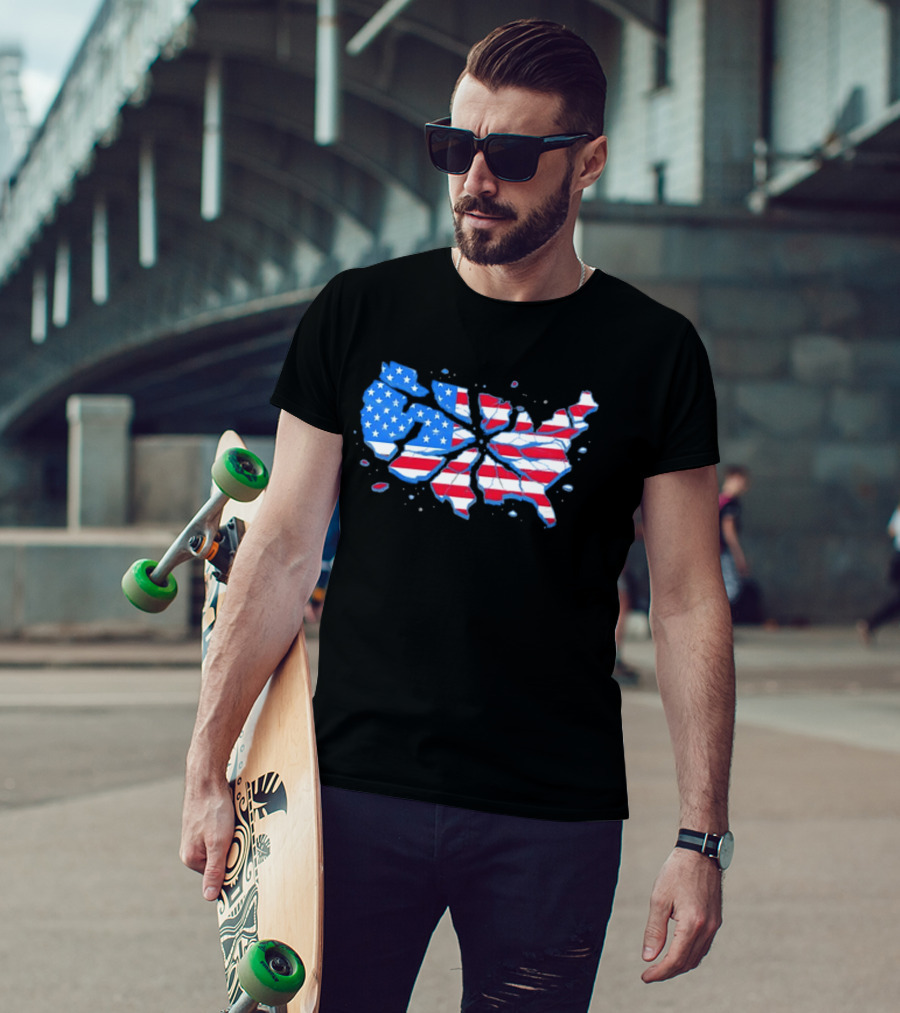 United States Of America Fractured Map Stars And Stripes T-Shirt