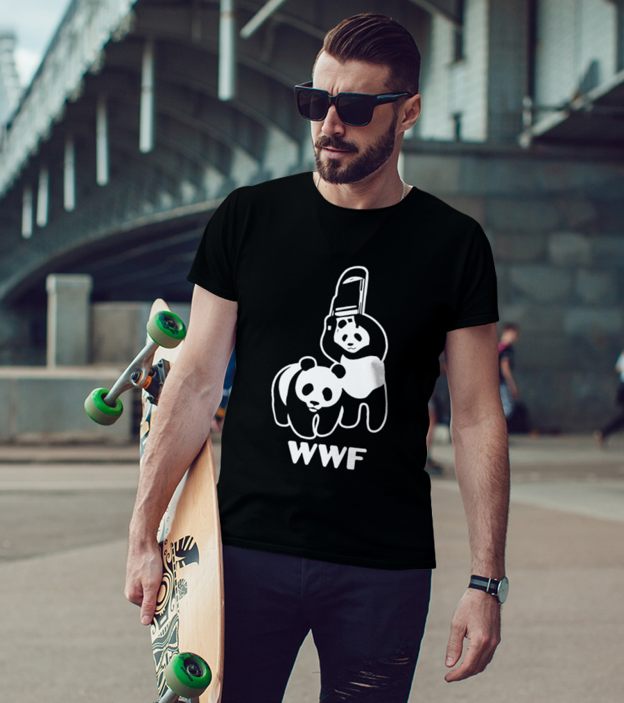 WWF Panda Chainsaw Wildlife Conservation Activist Black T-Shirt