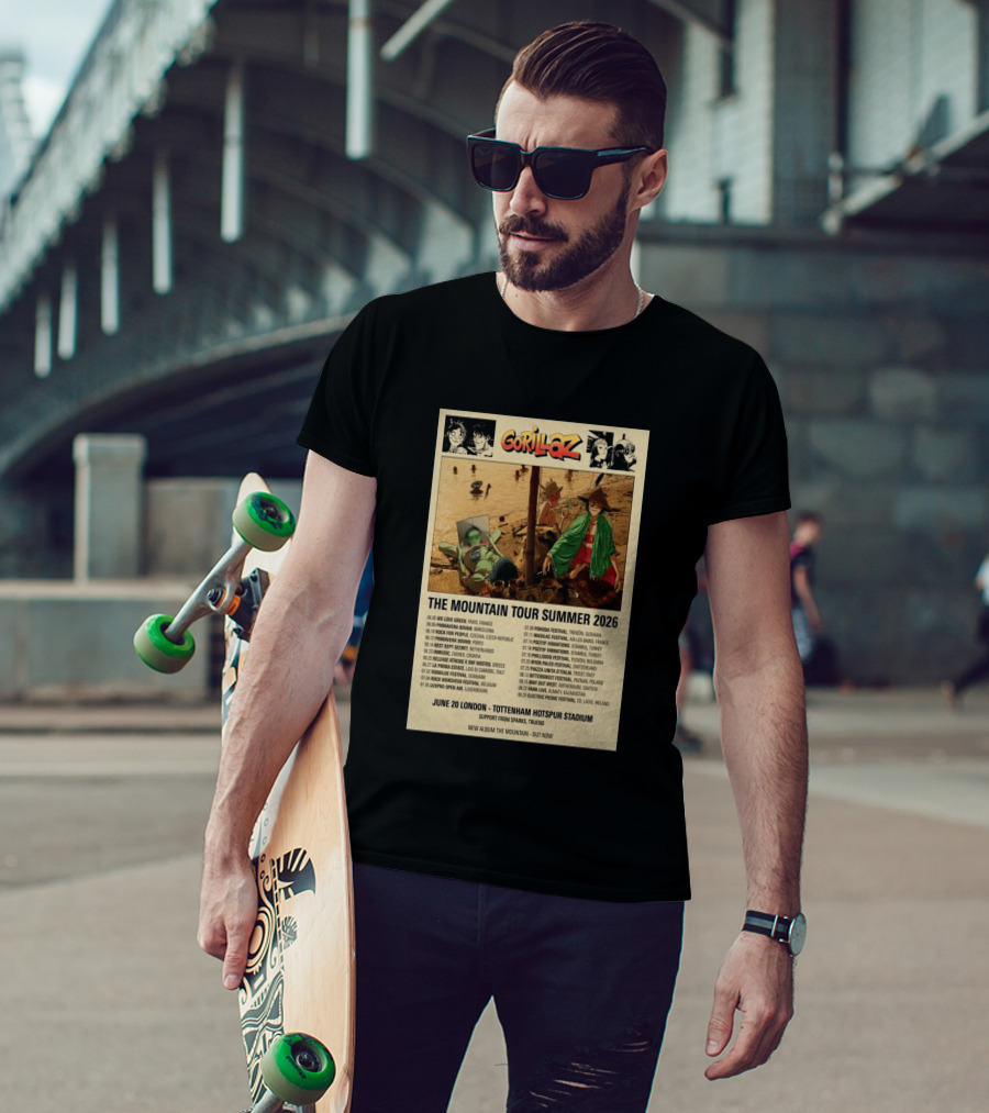 Gorillaz We Love Green Paris June 05 2026 The Mountain Tour T-Shirt