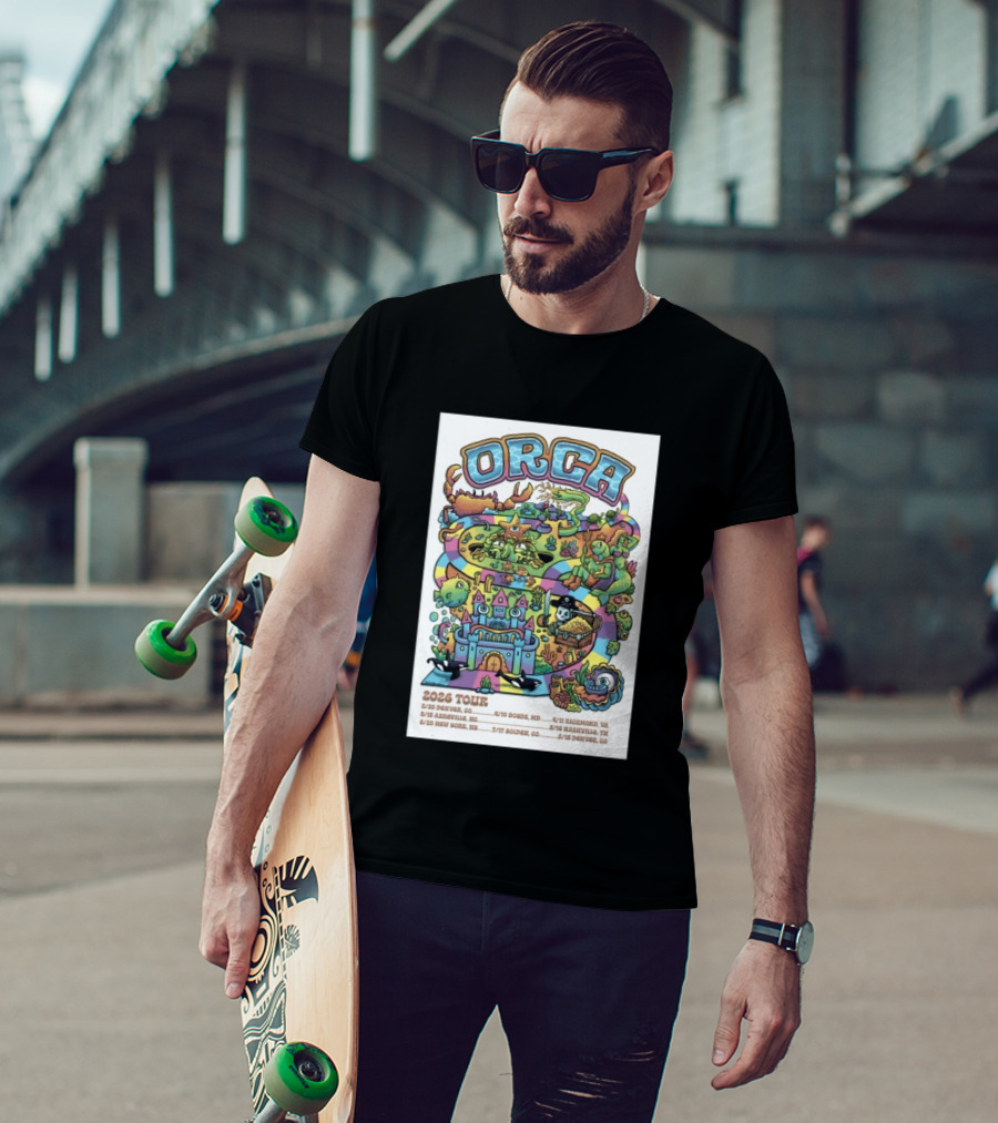 ORCA 2026 Tour Colorful Adventure Map Denver Asheville New York Boise Richmond Nashville Golden T-Shirt